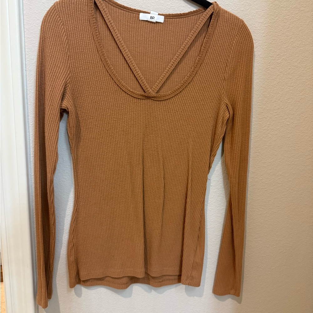 BP Camel Ribbed Long Sleeve Top